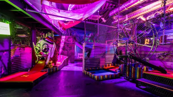 A view inside the Junkyard golf venue in Shoreditch, London