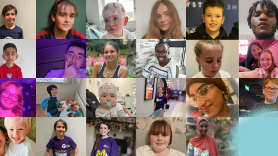 23 young people are photographed in a collage for purple day.