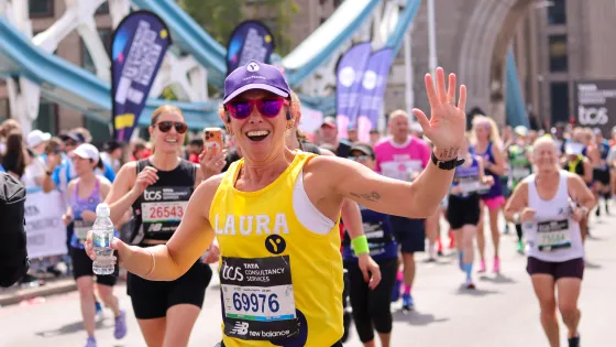 London marathon runner on Tower Bridge