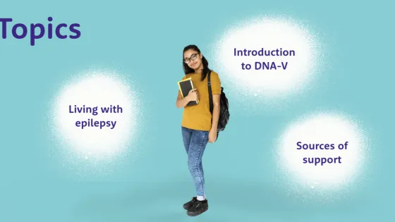 A girl with school books is surrounded by thought bubbles.