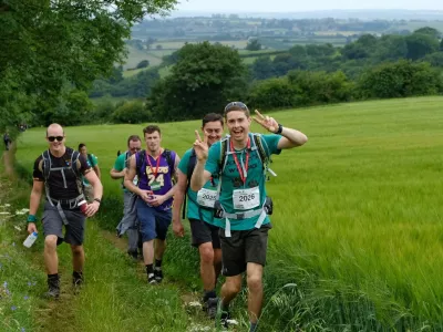 Team of walkers in field