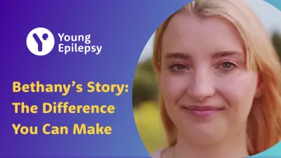 A young woman, Bethany, is pictured in a Youtube thumbnail for a Young Epilepsy video of her story.