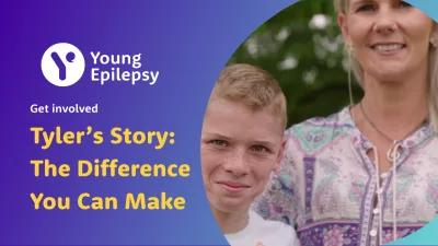 A mother and son smile, beside text reading 'Tyler's Story: the difference you can make'.