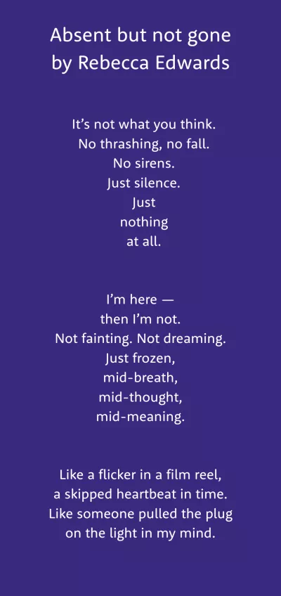 Rebecca Edwards' poem is printed in white text on blue. Part 1.