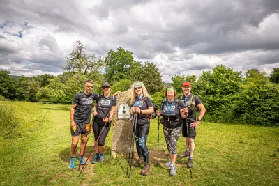 Walkers posing on Cotswold way