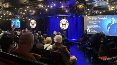Patrons gather in the audience at the Comedy Store.