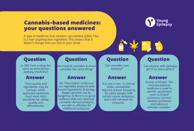 An infographic shows information about cannabis based seizure medications.