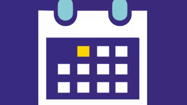 Graphic design of a calendar on a purple background