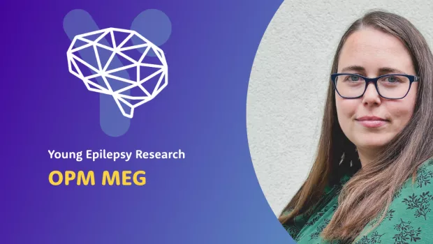 Dr Christine Embury is pictured to the right of the graphic for Young Epilepsy's OPM MEG research project.