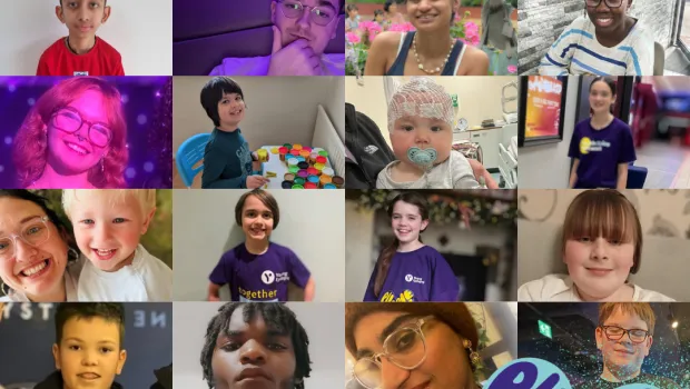 23 young people are photographed in a collage for purple day.