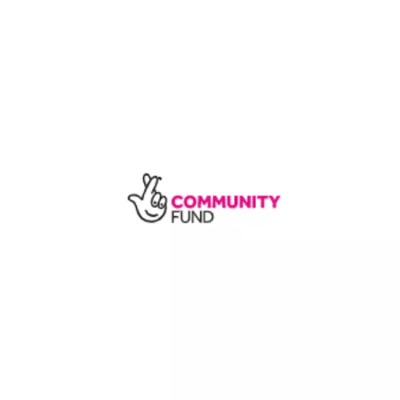 The Community Fund from the National Lottery depicts crossed fingers to the left of purple and black text.