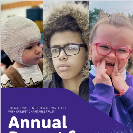 The front page of Annual Report and Accounts 2023-2024 depicts three photos of young children.