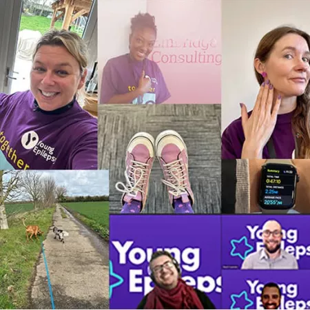 Collage of Employees all wearing or displaying their support for young epilepsy with tshirts or teams backgrounds