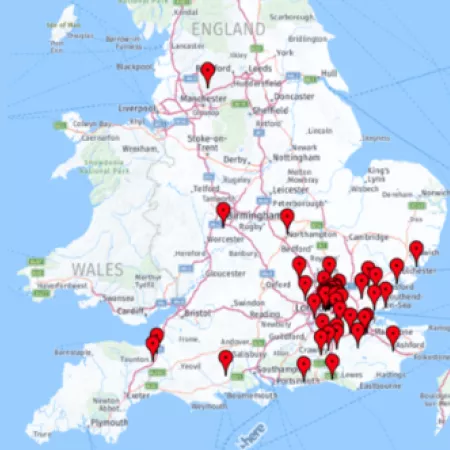 A map shows the number of people in youth support services at Young Epilepsy in the 2022.