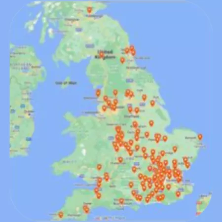 A map shows the number of people in youth support services at Young Epilepsy in the 2022.
