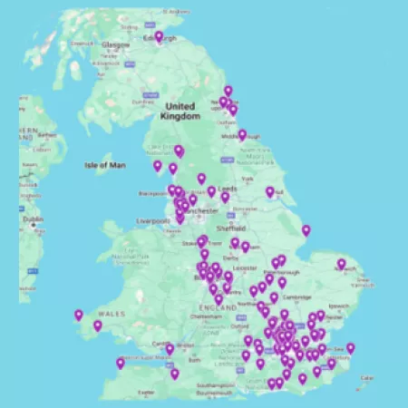 A map shows the number of people in youth support services at Young Epilepsy in the first six months in 2025.