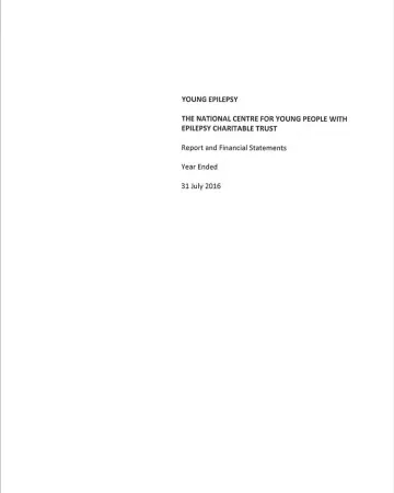 A page from the Young Epilepsy Annual Report 15-16 regards report and financial statements.