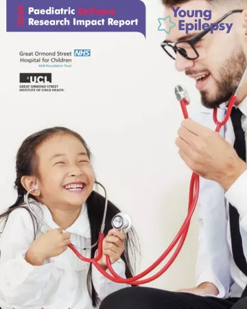 A Research Report 2020 cover depicts a doctor and young girl laughing with stethoscopes. 
