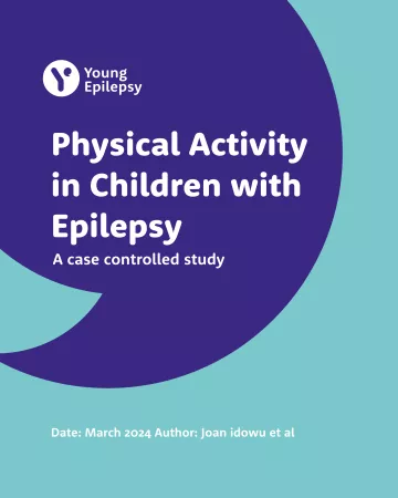 The Physical Activity in Children with Epilepsy report is titled in white in a navy speech mark graphic on a blue background.
