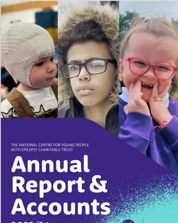 The front page of Annual Report and Accounts 2023-2024 depicts three photos of young children.