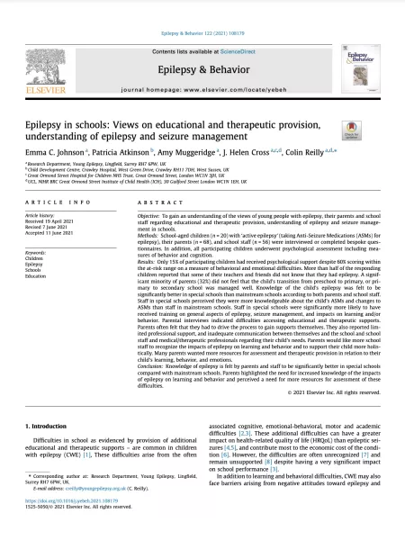 Epilepsy in schools report cover