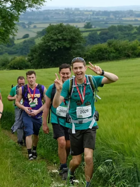 Team of walkers in field