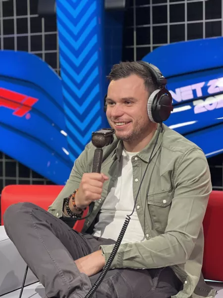 Chris McCarthy commentating for motorsports