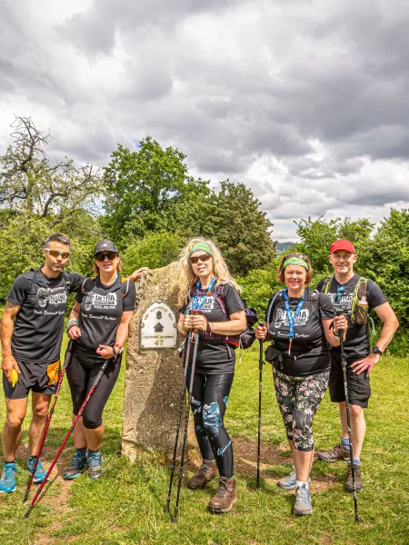 Walkers posing on Cotswold way