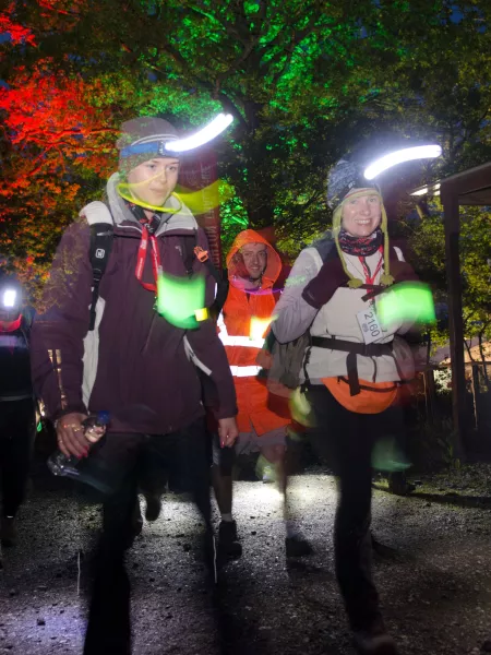 Walkers in the dark with head torches 