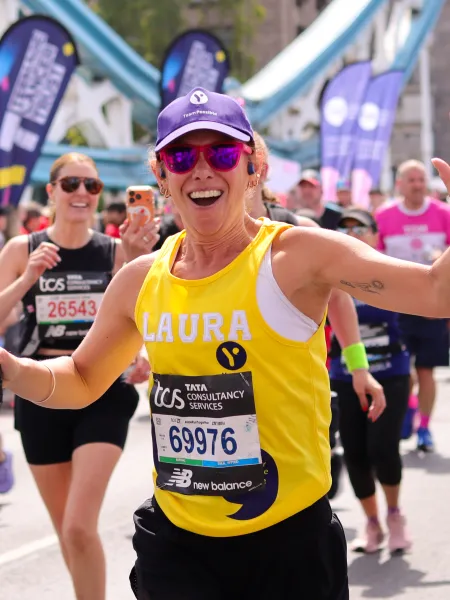 London marathon runner on Tower Bridge